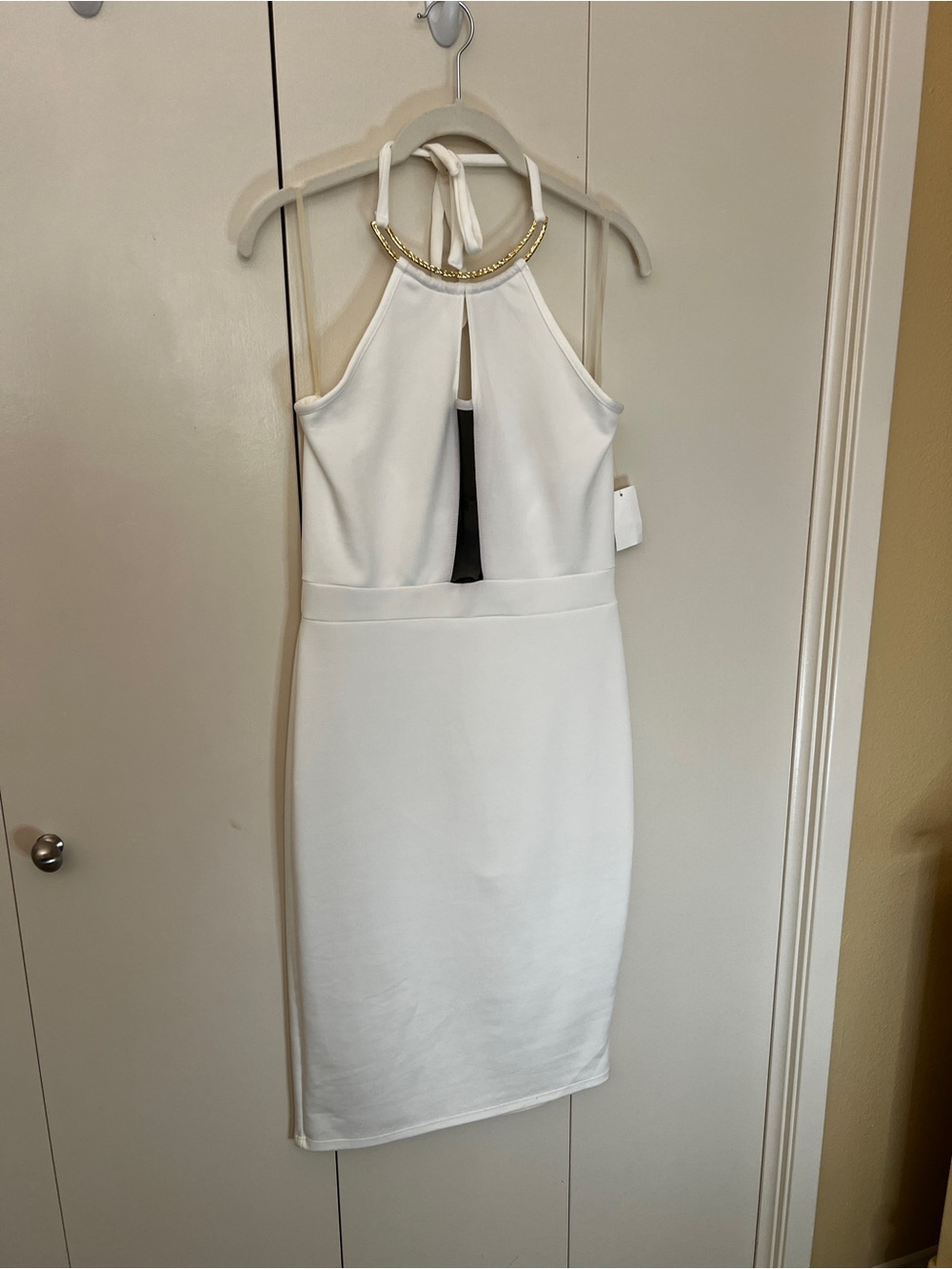 Charlotte Russe White Halter Midi Dress with Gold Accent